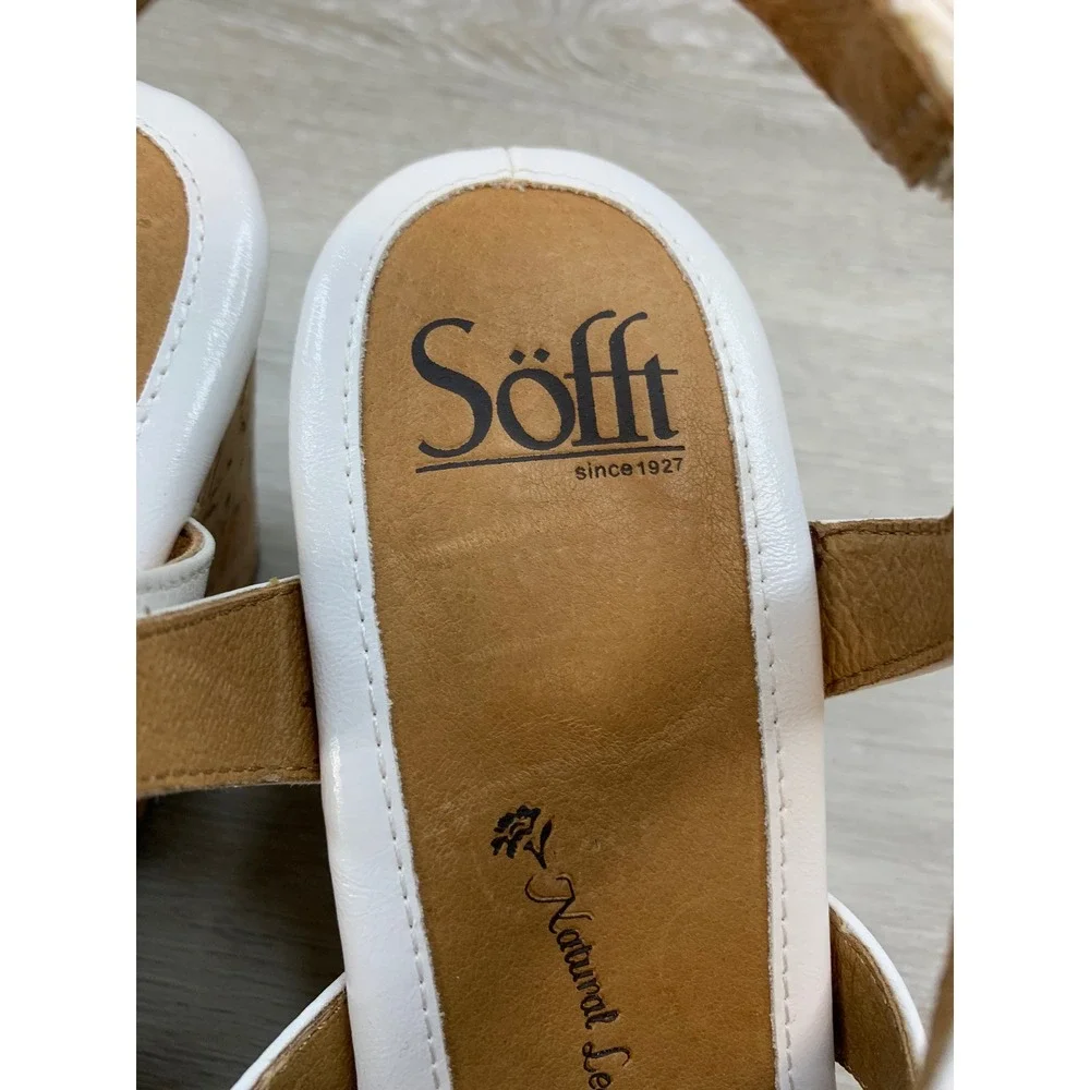 Sofft Katina Women's White Leather Cork Wedge Sandals Strappy Ankle Strap 9